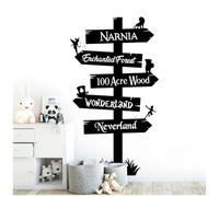 Storybook Signpost Children Wall Sticker - Narnia Neverland Wonderland Enchanted Forest 100 Acre Wood [XLarge] [Black]