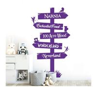 Storybook Signpost Children Wall Sticker - Narnia Neverland Wonderland Enchanted Forest 100 Acre Wood [XLarge] [Purple]