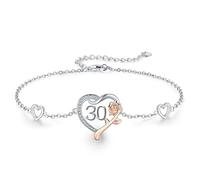StoryEtain 30th Birthday Bracelet 925 Sterling Silver Anniversary Initial Bracelet Roseflower Heart Bracelet Number 30th Birthday Personalised Jewellery Gift for Women…