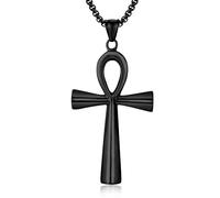 StoryEtain Ankh Necklace Coptic Ankh Cross Pendant Necklace Egyptian Jewelry Religious Ankh Necklace Christmas Gift for Women Men（Silver/Gold Plated）, Black Gold Plated, black gold plated