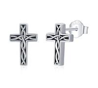 StoryEtain Celtic Cross Earrings 925 Sterling Silver Witches Cross Stud Earrings Cross Earrings Religious Unisex Jewellery Gifts for Women Men Christian Believers
