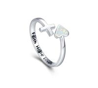 StoryEtain Faith Hope Love Ring 925 Sterling Silver Cross Adjustable White Opal Ring for Women Opal Jewellery Gifts for Women Birthday