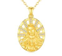 StoryEtain Jesus Necklace 925 Sterling Silver Sacred Heart of Jesus Pendant Jesus Pendant Necklace Protector Talisman Religious Jewellery Gift for Women Men Christian Believer