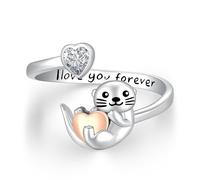 StoryEtain Otter Ring 925 Sterling Silver Sea Otter Ring Adjustable Open Ring Hypoallergenic Cute Otter Jewellery Gifts for Girls Women Animal Lover