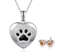 StoryEtain Paw Photo Locket Necklace 925 Sterling Silver Heart Paw Print Locket Necklace Gifts Jewellery for Women Girls
