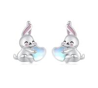 StoryEtain Rabbit Stud Earrings 925 Sterling Silver Bunny Moonstone Stud Earrings Hare Earrings Animal Jewellery for Girls Kids Rabbit Lover