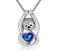 StoryEtain Sloth Gifts for Women 925 Sterling Silver Sloth Crystal Necklace Blue Sloth Heart Necklace Animal Jewelly for Sloth Lover Girls Kid