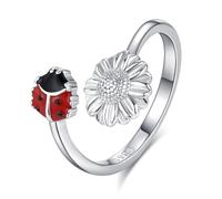 StoryEtain Sterling Silver Ladybug Ring - Adjustable, Perfect for Women's Birthday & Valentine's Day Gifts
