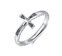 StoryEtain Turquoise/Opal/Abalone Rings Adjustable 925 Sterling Silver Cross Rings Christian Religious Jewelry Gifts For Women Men Girl (Abalone)