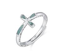 StoryEtain Turquoise/Opal/Abalone Rings Adjustable 925 Sterling Silver Cross Rings Christian Religious Jewelry Gifts For Women Men Girl (Turquoise)