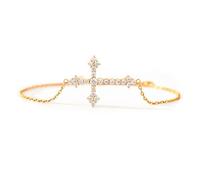 STORYJEWELLERY 18K Gold Plated Cross Bracelet for Women Delicate Christian Jewelry Confirmation Baptism Religious Gifts for Teachers, Length 6" with a 2" extension, Cubic Zirconia