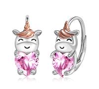 StoryMidir Unicorn Gifts for Girls 925 Sterling Silver Unicorn Hoop Earrings Hypoallergenic Cute Animal Earrings Pink Crystal Unicorn Jewelry Gifts for Women