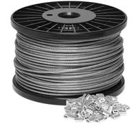 Storystore 3mm Wire Rope 50m, 304 Stainless Steel Wire Cable Rope Heavy Duty 7x7 Cross Section, 517kg Breaking Load stainless steel cable with 50 Pcs Aluminum Crimping Loop Sleeve