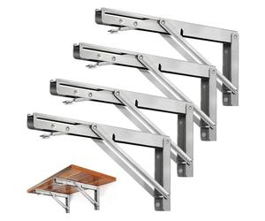 Storystore Folding Shelf Brackets - 10 Inch Heavy Duty Stainless Steel Collapsible Shelf Bracket for Bench Table, Space Saving DIY Bracket (4PCS)