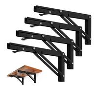 Storystore Folding Shelf Brackets - 8 Inch Heavy Duty Metal Collapsible Shelf Bracket for Bench Table, Shelf Hinge Wall Mounted Space Saving DIY Bracket, Max Load: 150 lb (4 PCS, Black)