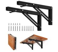 Storystore Folding Shelf Brackets - 8 Inch Heavy Duty Metal Collapsible Shelf Bracket for Bench Table, Shelf Hinge Wall Mounted Space Saving DIY Bracket, Max Load: 150 lb (2 PCS, Black)