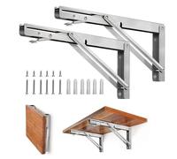 Storystore Folding Shelf Brackets - 8 Inch Heavy Duty Stainless Steel Collapsible Shelf Bracket for Bench Table, Space Saving DIY Bracket, Max Load: 550lb