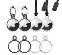 Stouchi [4Pack] Air-Tag Keyring Stainless Steel Air Tag Case Holder Cover with Two Keychains and Two Straps Simple Set-up Slim Design for Air-Tags Key Finder Air Tags Accessories
