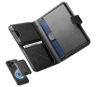 Stouchi Passport Holder Airtag Wallet, AirTag RFID High-Grade Vegan Leather Travel Wallet with Detachable Magnetic Card Case & Quick-Extract Strap (Black)