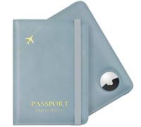 Stouchi Passport Holder Airtag Wallet UK Passport Cover Protector PU Leather Travel Wallet Case Organiser Document Holder for Men&Women Passport,Business Cards,Boarding Passe(Azure)