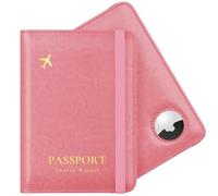 Stouchi Passport Holder Airtag Wallet UK Passport Cover Protector PU Leather Travel Wallet Case Organiser Document Holder for Men&Women Passport,Business Cards,Boarding Passe(Pink)