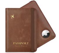 Stouchi Passport Holder Airtag Wallet,UK Passport Cover with RFID Blocking Protector PU Leather Travel Wallet Organiser Document Holder for Men&Women Passport,Business Cards,Boarding Passe,Matte-Brown