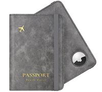 Stouchi Passport Holder Airtag Wallet,UK Passport Cover with RFID Blocking Protector PU Leather Travel Wallet Organiser Document Holder for Men&Women Passport,Business Cards,Boarding Passe,Matte-Gray