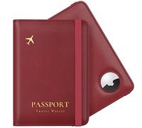 Stouchi Passport Holder Airtag Wallet UK Passport Cover with RFID Blocking Protector PU Leather Travel Wallet Organiser Document Holder for Men&Women Passport,Business Cards,Boarding Passe(Matt Red)