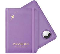 Stouchi Passport Holder Airtag Wallet,UK Passport Cover with RFID Blocking Protector PU Leather Travel Wallet Organiser Document Holder for Men&Women Passport,Business Cards,Boarding Passe,Violet