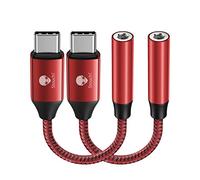 Stouchi USB C to 3.5mm Jack Adapter, USB C Headphone Audio Jack Adapter Type C to 3.5mm Hi-Fi DAC Compatible for Samsung Galaxy S23/S22/S21,Pad Air 4 Pad Pro 2022,Note20,Pixel 7,Pad mini 6-Red 2 Pack
