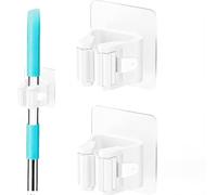 STOUUMOW 2 pcs Mop and Broom Holder self adhesive - Wall-Mounted Mop, broom holder wall mounted, Broom Grab Holder for Bathroom, Kitchen, Office, Closet, Garden