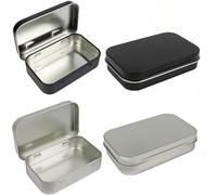 STOUUMOW 2-Piece Rectangular Small Tin Box Set - Metal Empty Hinged Tins Containers, Square Metal Tins for Candies, Jewelry, Other Basic Necessities