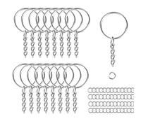 STOUUMOW 70 Pcs Keyring Making Kit - Heavy Duty Metal Keychain Chain & Clips with Lobster Clasps, Eyelet Screws - DIY Craft Jewellery Supplies for Key Rings, Bag Charms & Gift Accessories (Silver)