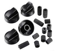 Stove and Oven Control Knobs Replacement Set with 4 Black ABS Knobs and 12 Mixed Size Adapters for Ranges RVs and Camping Cooking Appliances, Inner Diameter 0.43 Inch