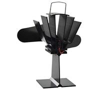 Stove Fan Heat-Operated with 2 Blades Black Anodised Aluminium 21 x 12.5 x 21.5 cm for Fireplace Wood Stove for Heat Distribution and Hot Air Circulation Powerless Self-Starting
