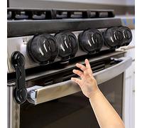 Stove Knob Covers for Child Safety (5 + 1 Pack) Double-Key Design and Upgraded Universal Size Gas Knob Covers Clear View Childproof Oven Knob Covers for Kids, Babies (Black)