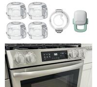 Stove Knob Covers for Child Safety - 5+1 Pack Upgraded Double-Key Design, Universal Fit Gas Oven Knob Locks, Heat-Resistant Clear View Baby Proof Covers for Kids and Pets (White)