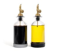 STOVE SHELF StoveShelf Oil and Vinegar Dispenser Set - Oil Dispensers with Silicone Base - Protects the Finish of Your StoveShelf - Glass Bottle with Gold Dispenser - Set of 2