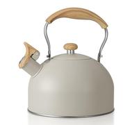 Stove Top Kettle, 2.5 Quart Whistling Kettle for Gas Hob with Wood Pattern Handle Loud Whistle Food Grade Stainless Steel Kettle Cream, Anti-Hot Handle and Anti-Rust, Suitable for All Heat Sources