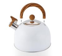 Stove Top Kettle, 3L Camping Kettle White Food Grade Stainless Steel Whistling Kettles with Wood Pattern Handle Suitable for Gas Hob All Heat Sources