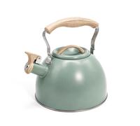 Stove Top Kettle Whistling Kettle, 3L Sage Green Stainless Steel Tea Kettle with Wood Pattern Folding Handle,Loud Whistle Kettle for Stove, Gas Hob,Induction and Electric Hob