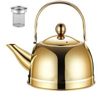 Stove Top Kettle, with Stainless Steel Infuser, Foldable Ergonomic handle, for Kitchen Stovetop Gift-Gold||2.4L