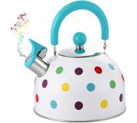 Stove Top Tea Kettle, Stainless Steel Whistling Kettle Fast Boiling Heat Water Tea Pot with Colorful Polka Dots, Foldable Handle, for Kitchen Indoor & Outdoor Camping