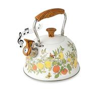 Stove Top Whistling Kettle, Stainless Steel Tea Kettle Teapot with Wood Grain Anti-Heat Handle for Kitchen Gas Hobs, Induction and Electric Hobs, 3L (Lemon)