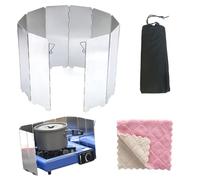 Stove Windshield, Outdoor Camping Windshield, Panels Foldable and Removable Aluminum Cooker Windshield, Suitable for Camping Kitchen Gas Stove Protection, Comes with Rag and Packaging Bag