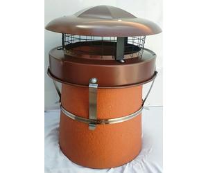 StoveMaestro Anti downdraught chimney pot cowl bird guard Terracotta colour, strap fix