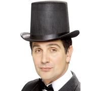Smiffys Stovepipe Topper Hat, Black Felt with Black Band, Historical Fancy Dress, Adult Dress Up Hats