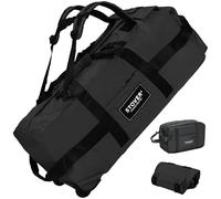 STOVER 100L Rolling Duffel Bag with Wheels, X-Large Durable Travel Duffle + Toiletry Bag, Heavy Duty, Packable with Shoulder Straps- Use as Luggage or Backpack, Men/Women (Black)