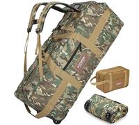 STOVER 100L Rolling Duffel Bag with Wheels, X-Large Durable Travel Duffle + Toiletry Bag, Heavy Duty, Packable with Shoulder Straps- Use as Luggage or Backpack (Camouflage)