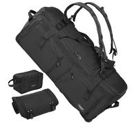 STOVER 100L U-Zip Rolling Duffel Bag with Wheels, X-Large Durable Travel Duffle + Toiletry Bag, Heavy Duty, Packable with Shoulder Straps- Use as Luggage or Backpack (Black)